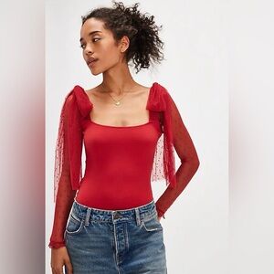 FREE PEOPLE Intimately Tongue Tied Bodysuit - Rubies Size Small